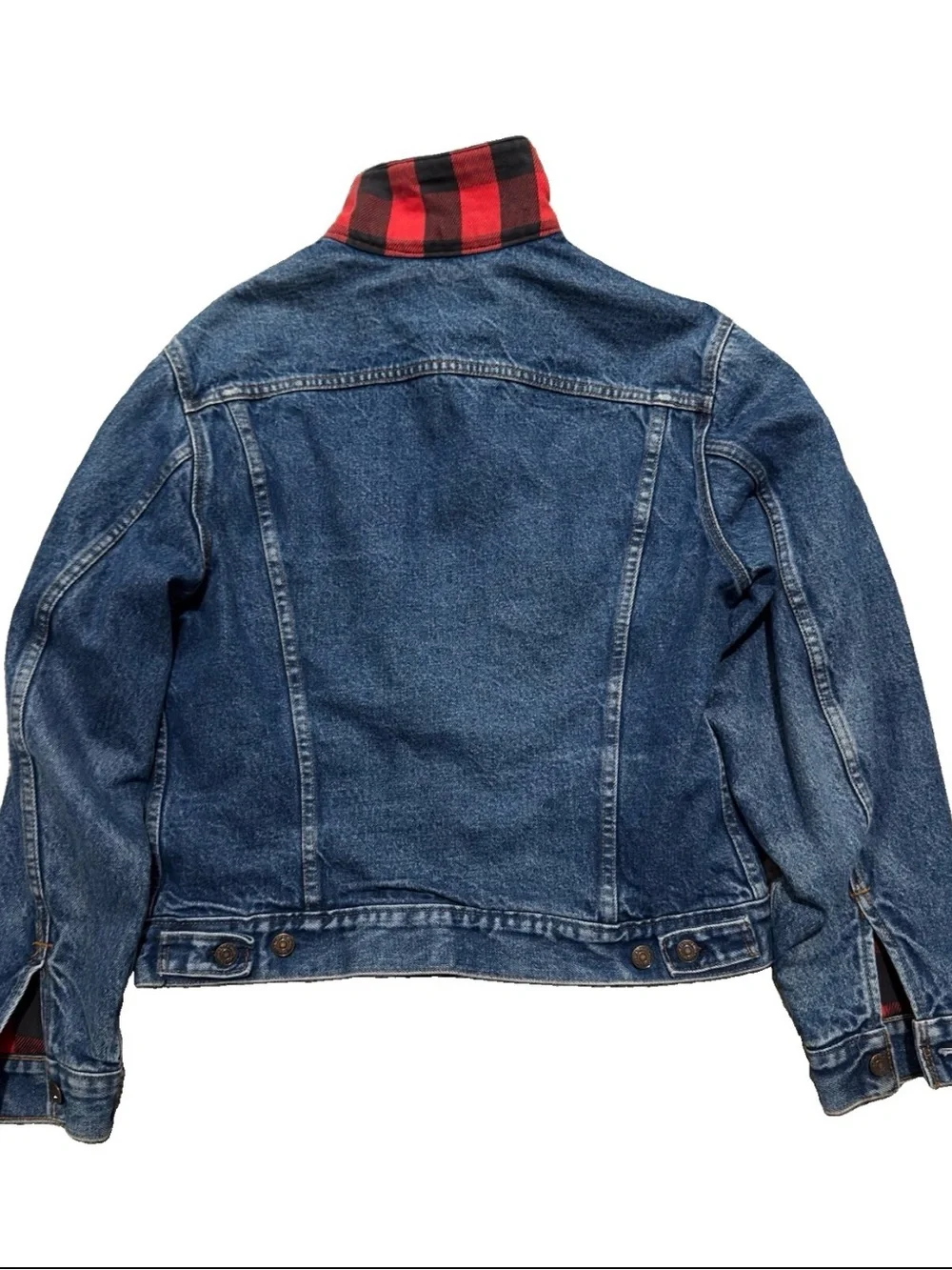 VTG 80s Levis Type III Flannel Lined Trucker Jacket 70417 Denim Buffalo Plaid 42